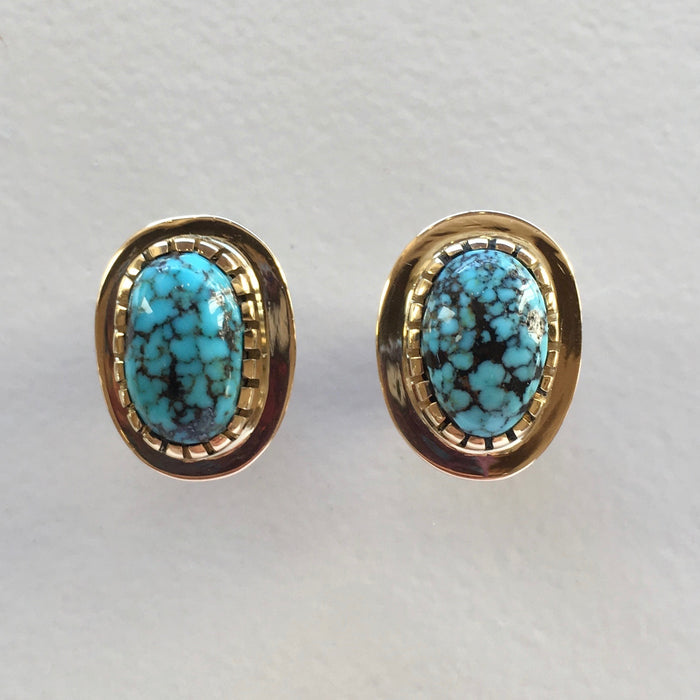 18k Gold Post Earrings with Nevada Blue Turquoise, by Sonwai