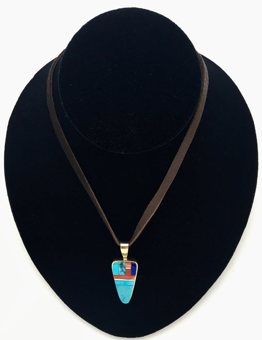 Blue Gem Turquoise, Coral and Lapis Pendant, by Sonwai