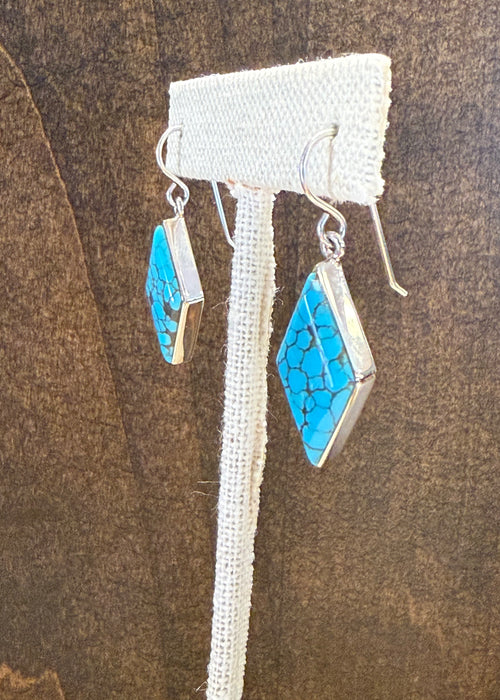 Diamond Shaped Silver and Turquoise Earrings, by Cathy Webster