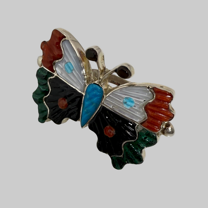 Textured Shell, Coral and Turquoise Butterfly Ring, by Tamara Pinto