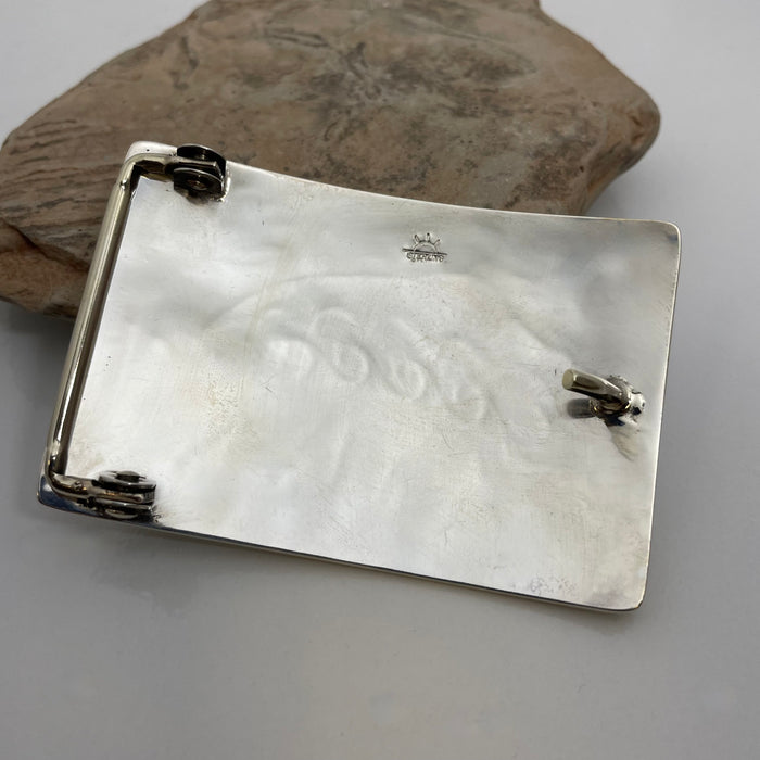 Hopi Bear Silver Overlay Belt Buckle, by Weaver Selina