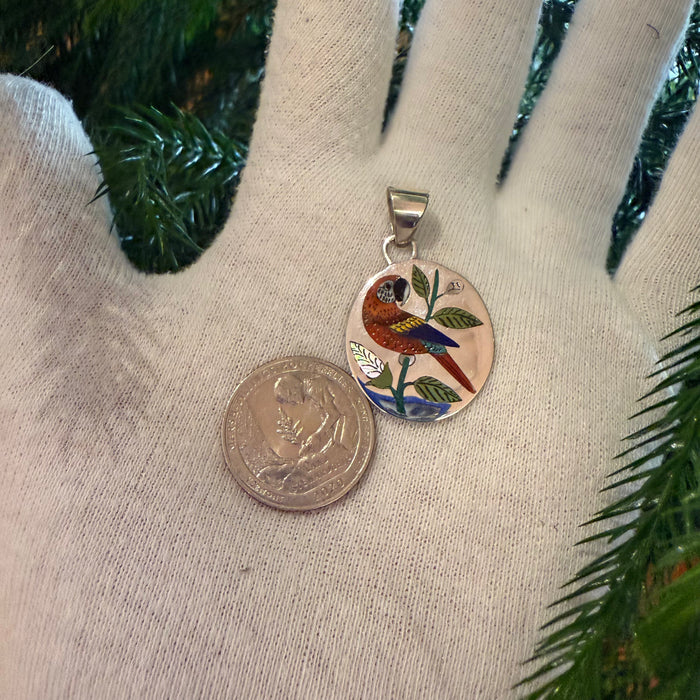 Parrot Zuni Inlay Pendant, by Ruddell Laconsello