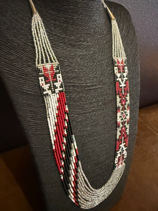 Beaded Navajo Rug Design Necklace Set, by Rena Charles, Navajo