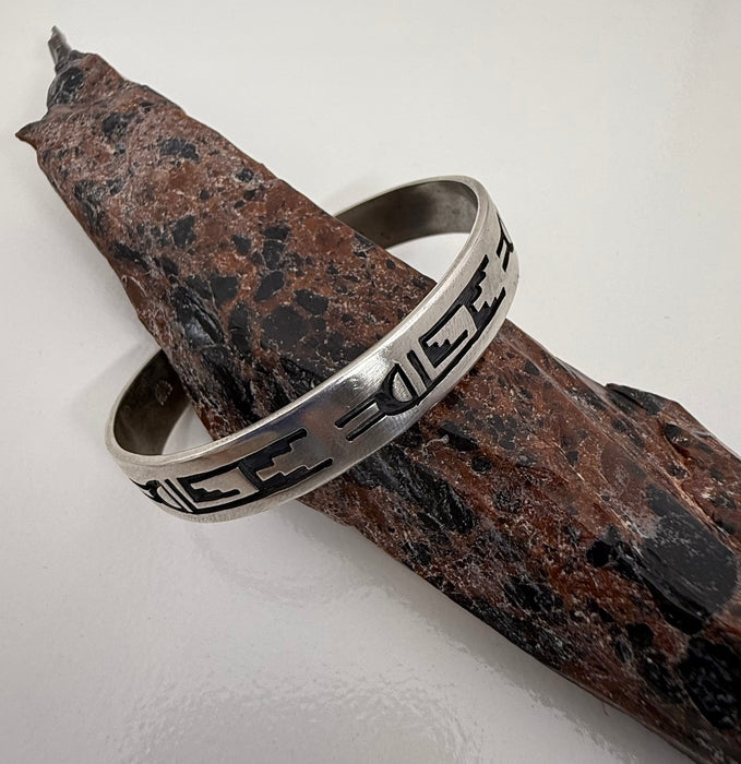 Hopi Silver Overlay Water Designs Bracelet, by Leon Lomakema