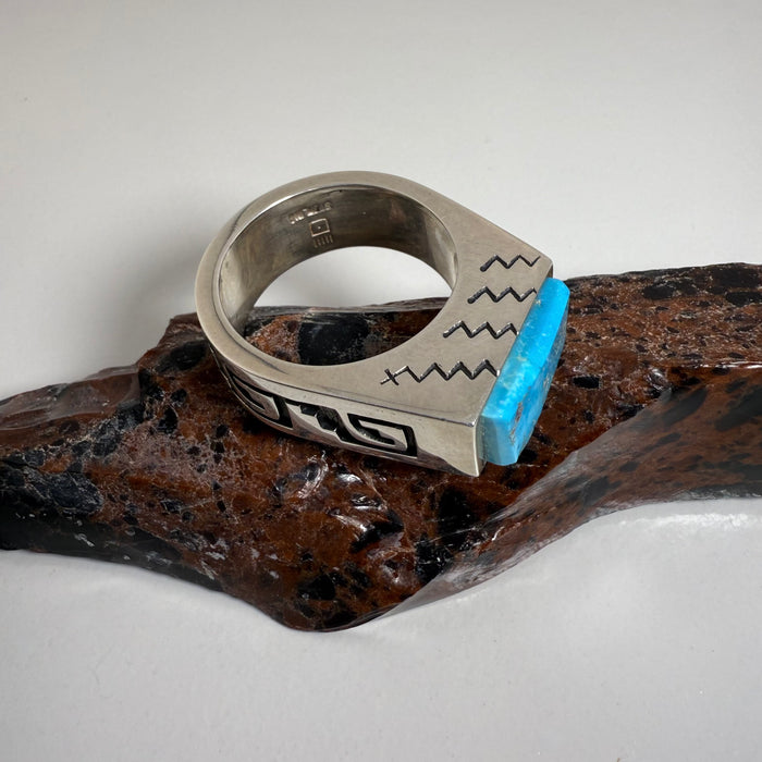 Kingman Turquoise and Silver Hopi Ring, by Gerald Lomaventema