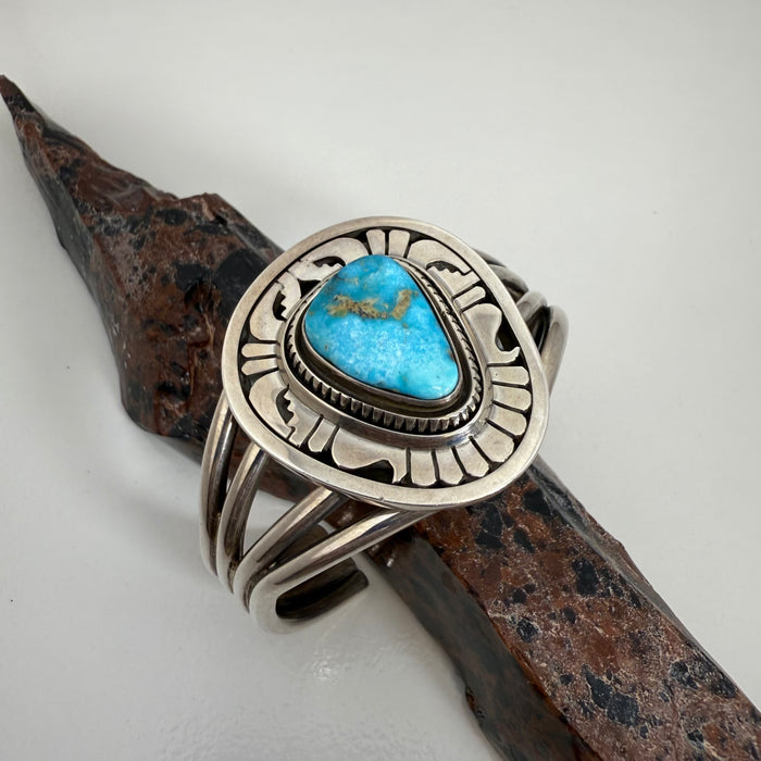 Kingman Turquoise and Silver Bracelet, by Leonard Nez