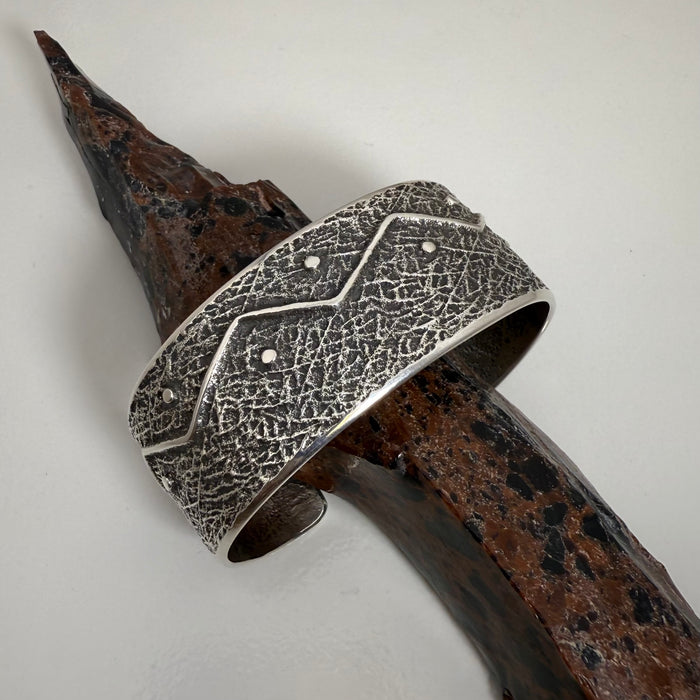 Tufa Cast Silver Navajo Cuff, by Gary Custer