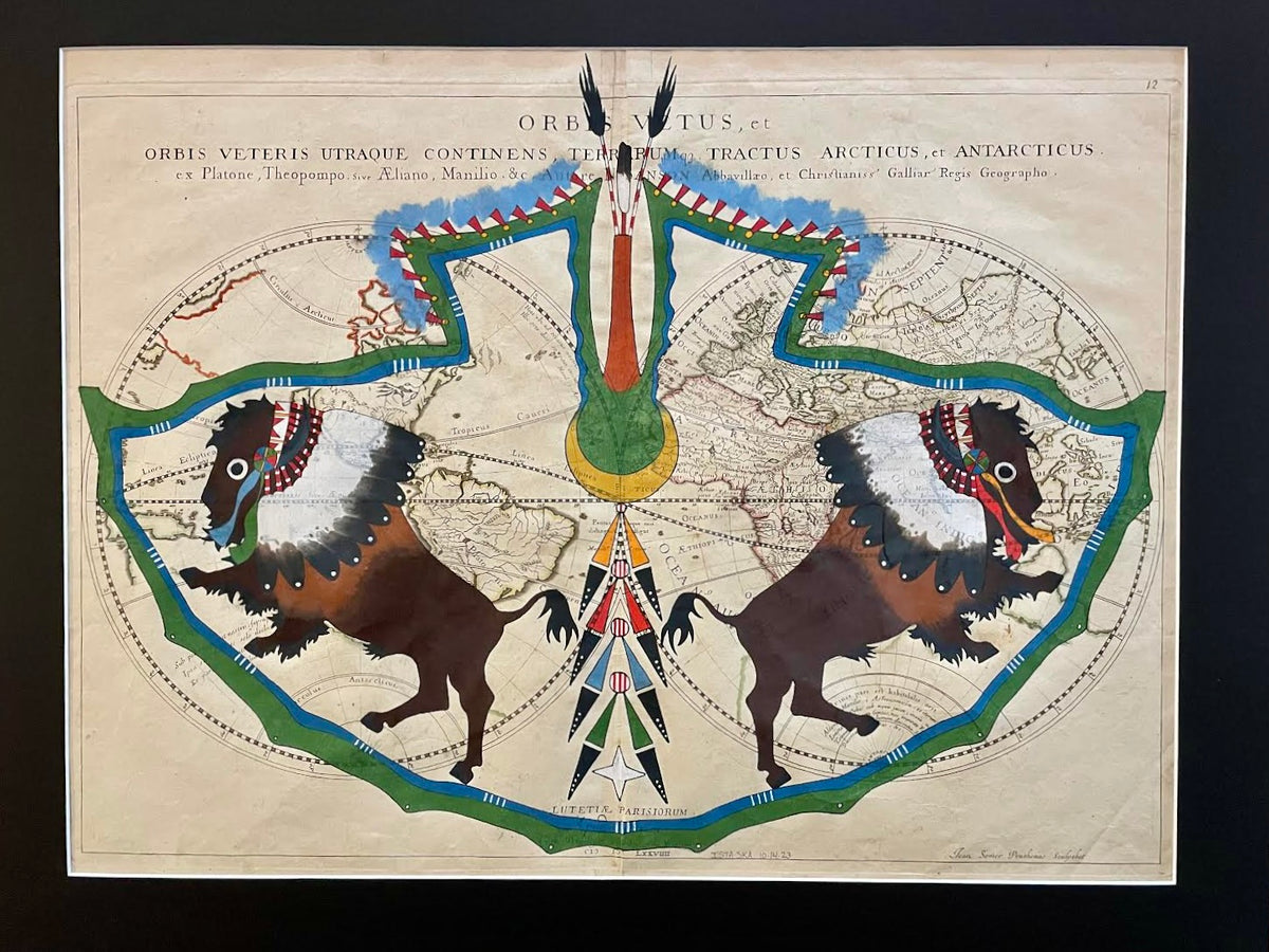 Ledger Art on Antique Maps at Raven Makes Gallery