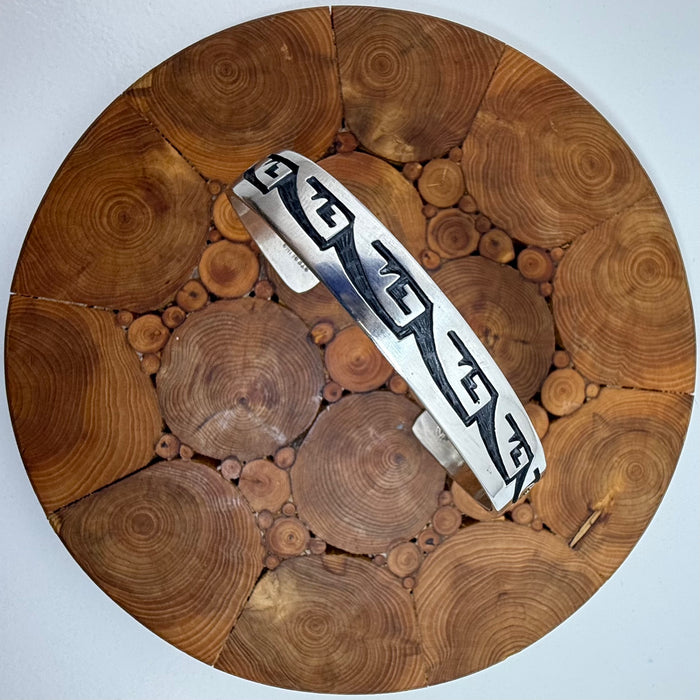 Hopi Silver Overlay Water Designs Bracelet, by Leon Lomakema