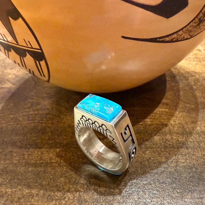 Kingman Turquoise and Silver Hopi Ring, by Gerald Lomaventema
