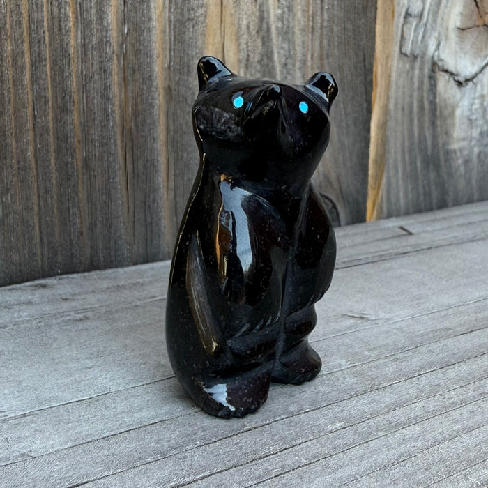 Black Marble Standing Bear Fetish, by Calvert Bowannie