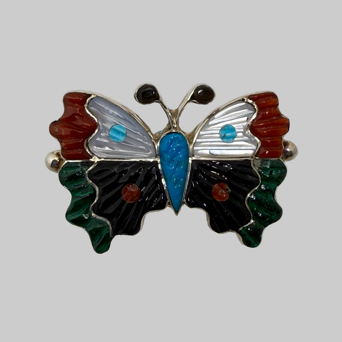 Textured Shell, Coral and Turquoise Butterfly Ring, by Tamara Pinto