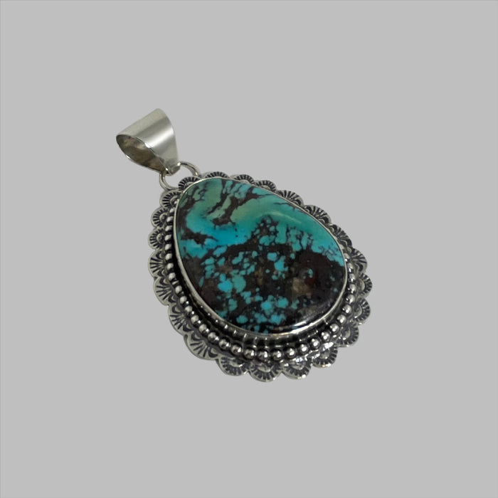 Royston Turquoise and Silver Pendant, by Mary and Everett Teller
