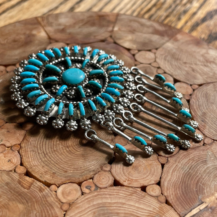 Zuni Classic Turquoise Inlay Silver Pendent or Pin, by Kevin Leekity