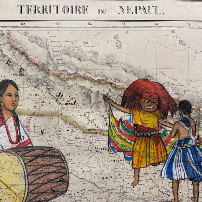 Lakhey, (Cultural Dance) 1827 Nepal Map, by Chandra Tamrakar