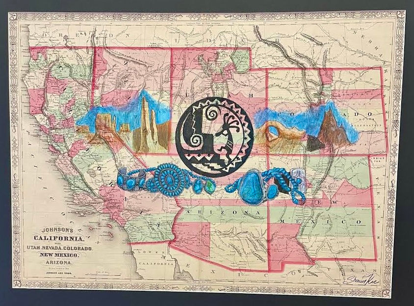 Dinaytah (Navajo Lands) on 1864 map of the Southwest by Shawn Kee, Navajo