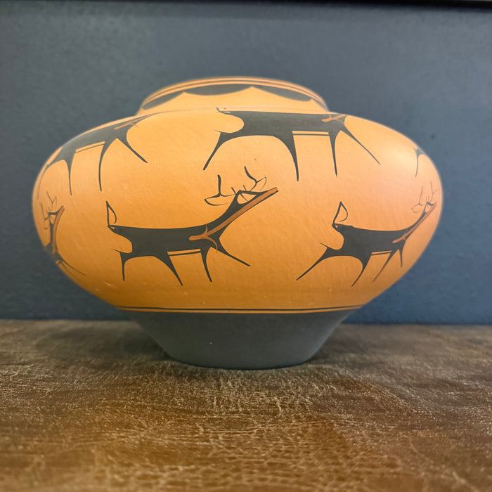 Black on Redware Deer Zuni Pot, by Anderson Peynetsa