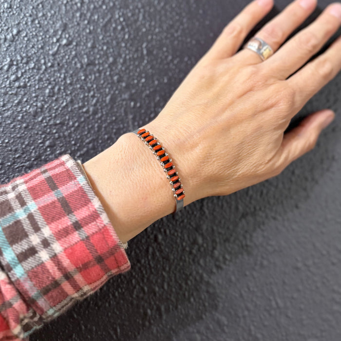 Raised Inlay Silver and Coral Bracelet, by Veronica Martza