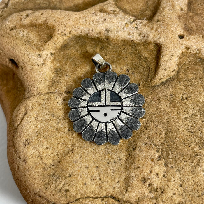Sunface Silver Overlay Pendant, Hopi Jewelry– Raven Makes Sunface Silver Overlay Pendant, Hopi Jewelry– Raven Makes