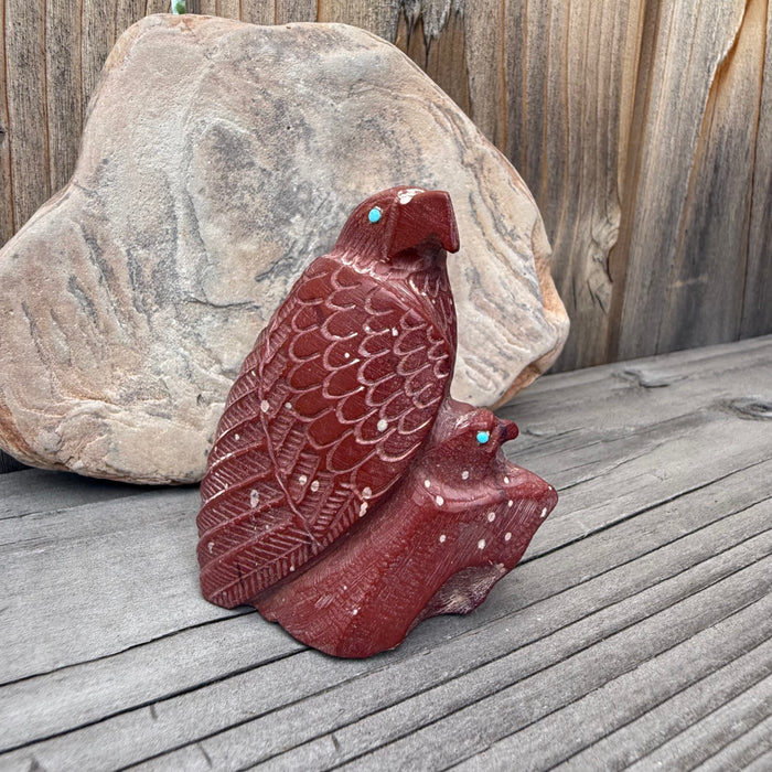 Eagle and Eaglet Zuni Carving, by Derrick Kaamasee