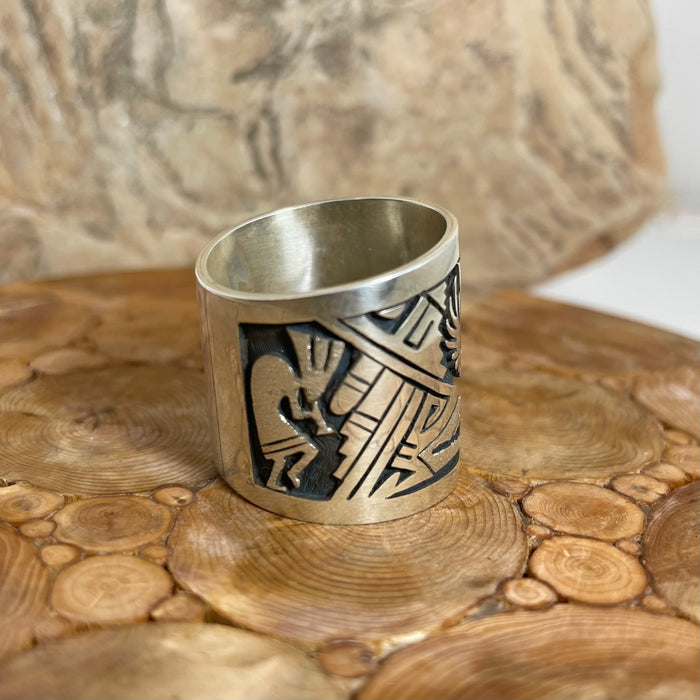 Eagle Dancer Kachina Silver Overlay Ring, by Berra Tawahongva