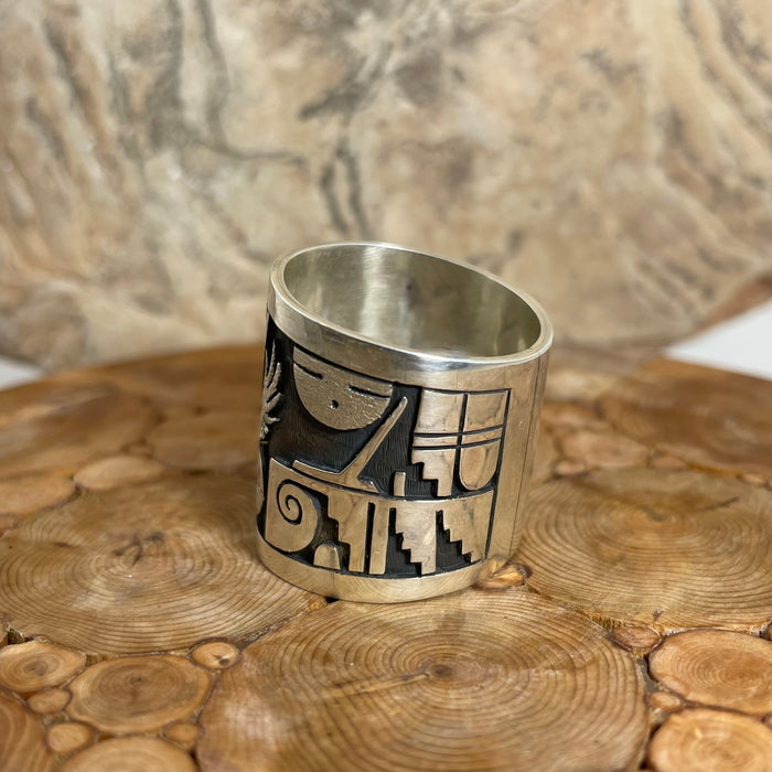 Eagle Dancer Kachina Silver Overlay Ring, by Berra Tawahongva