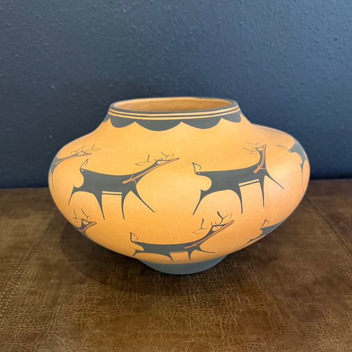 Black on Redware Deer Zuni Pot, by Anderson Peynetsa