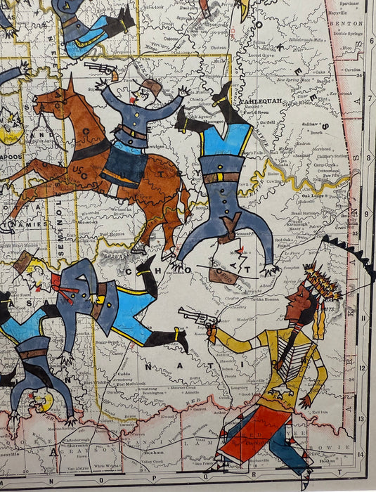 Major Joel Elliott's Command Battle of the Washita, 1882 Indian Territory Map, George Curtis Levi