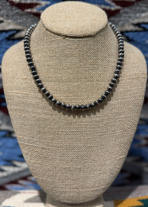 Bench-made Navajo Silver Pearls Necklace, by Mary and Everett Teller, Navajo