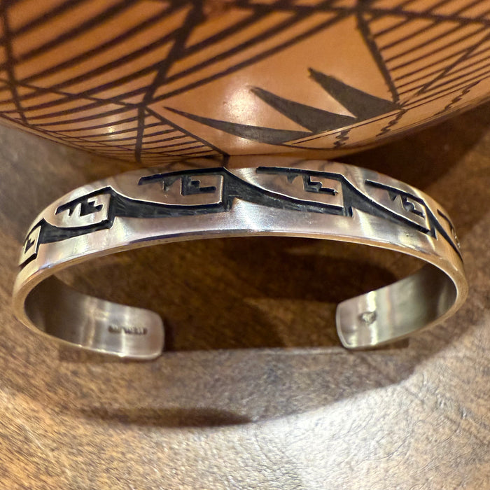 Hopi Silver Overlay Water Designs Bracelet, by Leon Lomakema