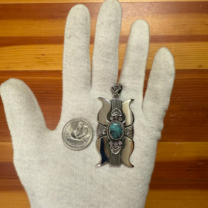 Bisbee Turquoise and Silver Navajo Pendant, by Ivan Howard