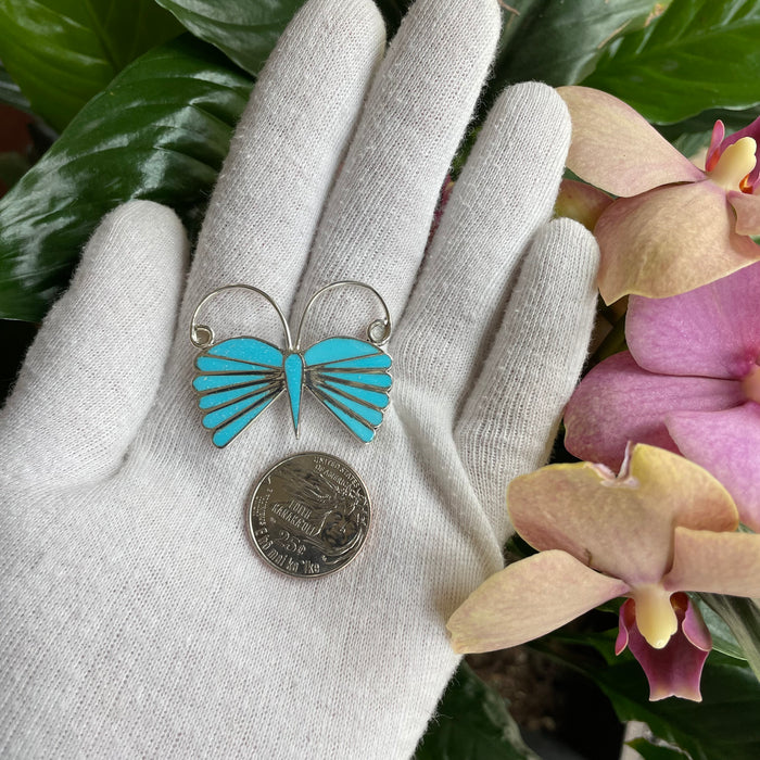 Zuni Turquoise Inlay Butterfly Brooch or Pendant, by Emma Edaakie