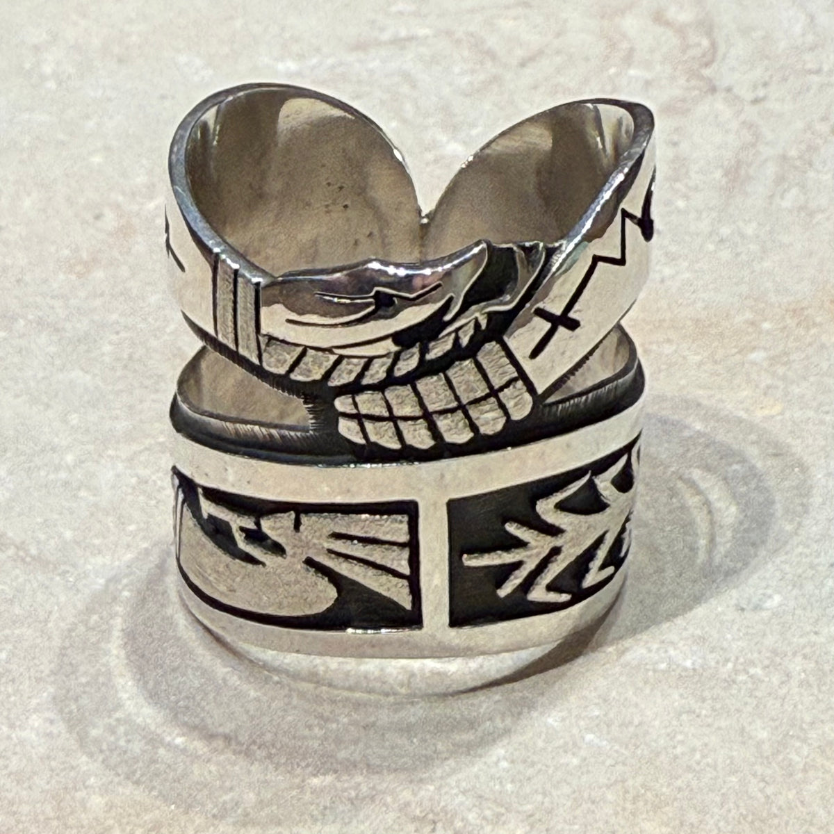 Snake Silver Overlay Ring, by Berra Tawahongva– Raven Makes Gallery