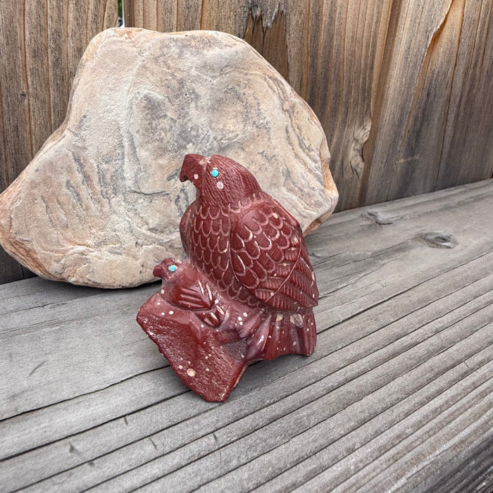 Eagle and Eaglet Zuni Carving, by Derrick Kaamasee
