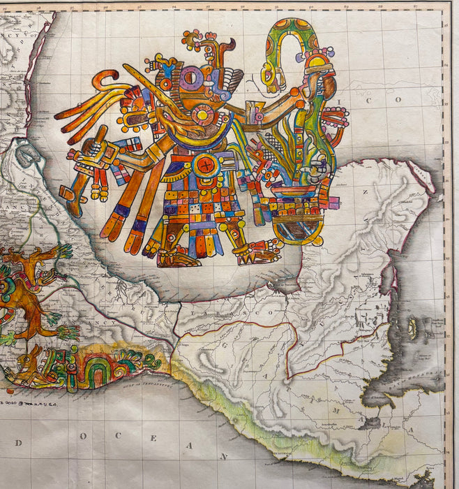 Tlaloc (Rain God in Uniform) and Tamoanchan (The Seven Tribes Depart,) 1811 Map, by Guillermo Chavez Rosette