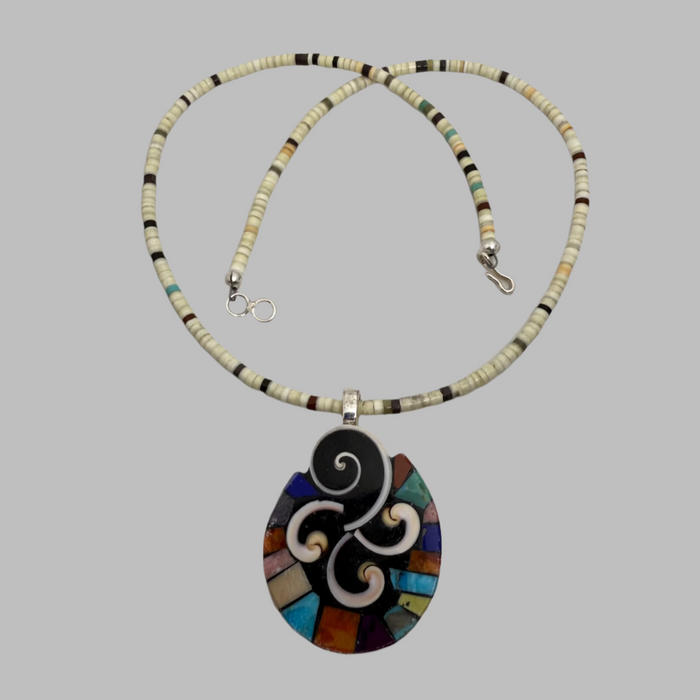 Mosaic Pendant and Heishi Necklace, by Mary Louise Tafoya