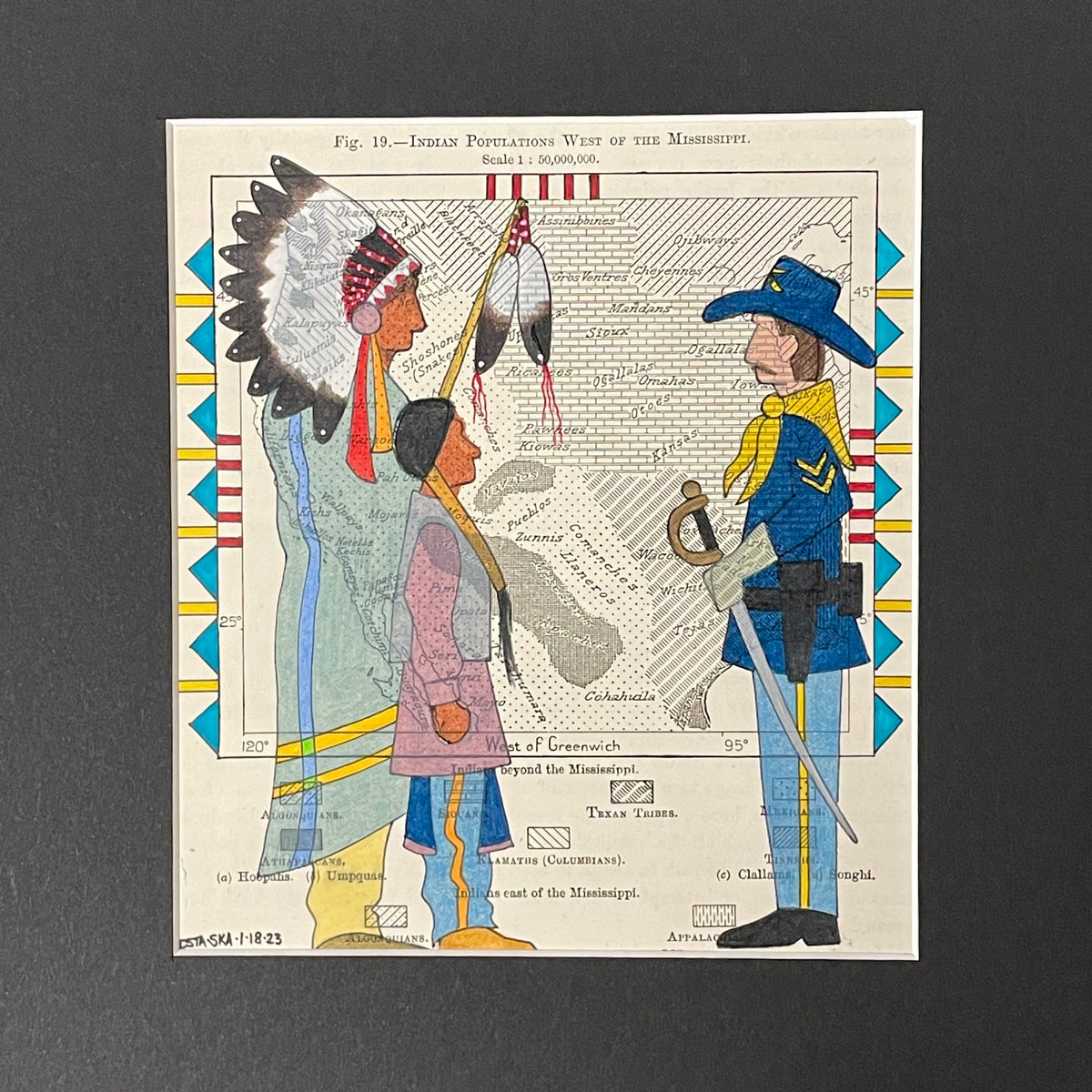 Ledger Art on Antique Maps at Raven Makes Gallery