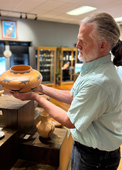Black on Redware Deer Zuni Pot, by Anderson Peynetsa