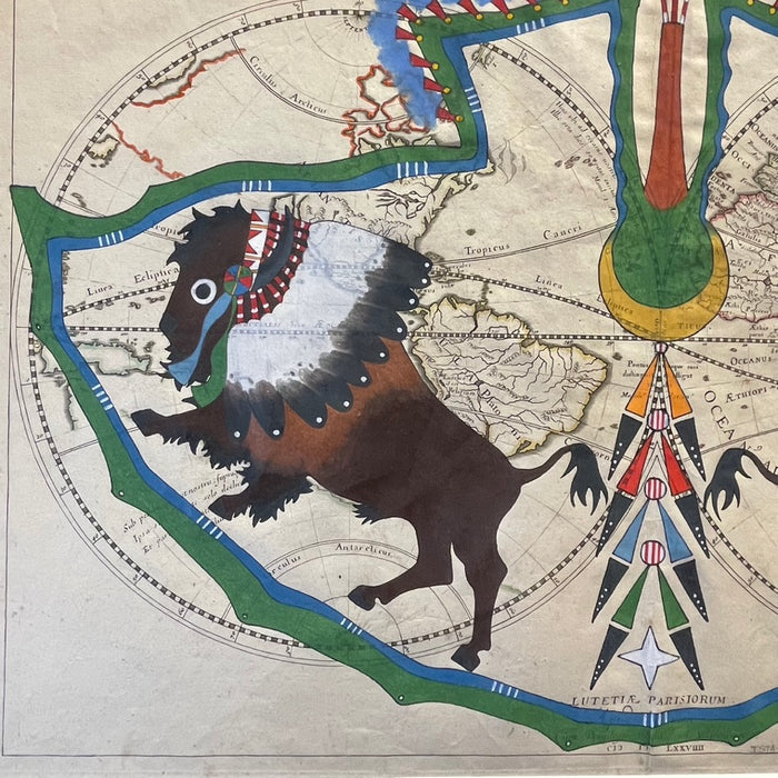 Buffalo Bull Chief, 1657 World Map, by Travis Blackbird