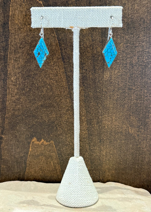 Diamond Shaped Silver and Turquoise Earrings, by Cathy Webster