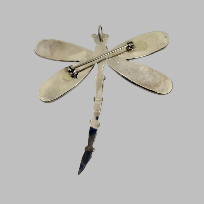 Turquoise and Shells Inlay Dragonfly Pendant or Brooch, by Angus Ahiyite