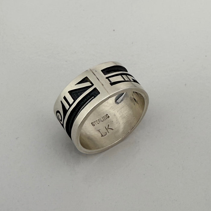 Sunface Tawa Hopi Silver Overlay Ring, by Lucion Koinva
