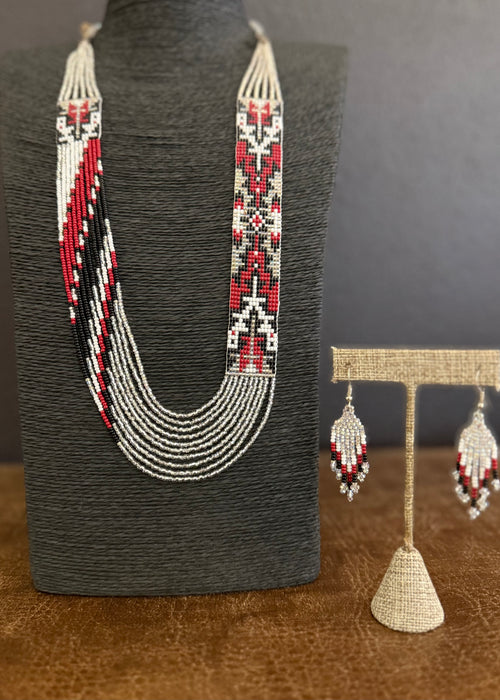 Beaded Navajo Rug Design Necklace Set, by Rena Charles, Navajo