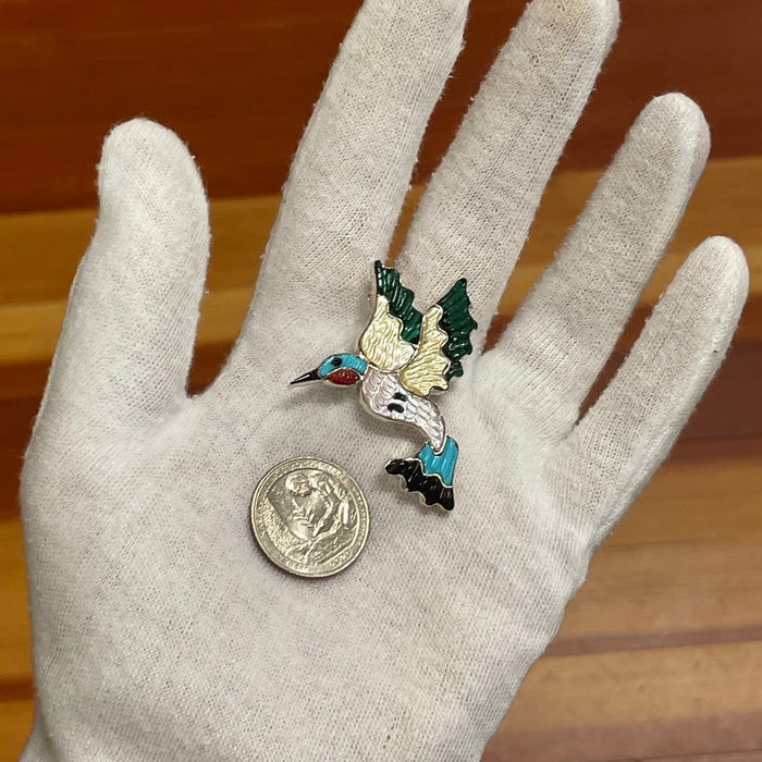 Zuni Inlay Hummingbird Pendant or Brooch, by Tamara Pinto