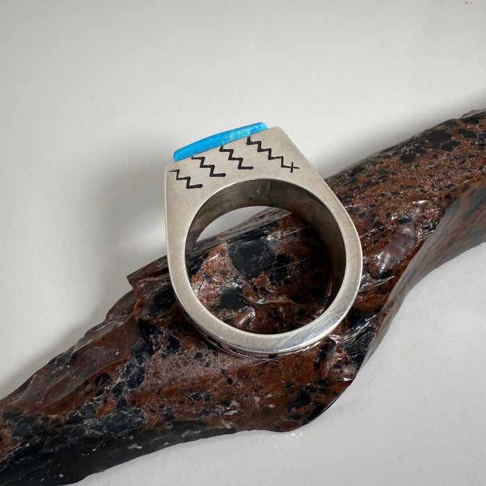 Kingman Turquoise and Silver Hopi Ring, by Gerald Lomaventema