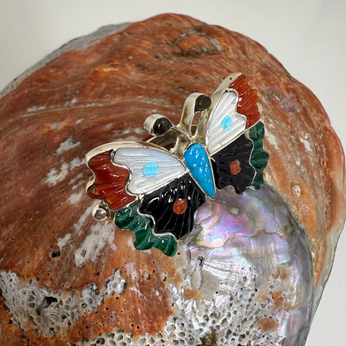 Textured Shell, Coral and Turquoise Butterfly Ring, by Tamara Pinto