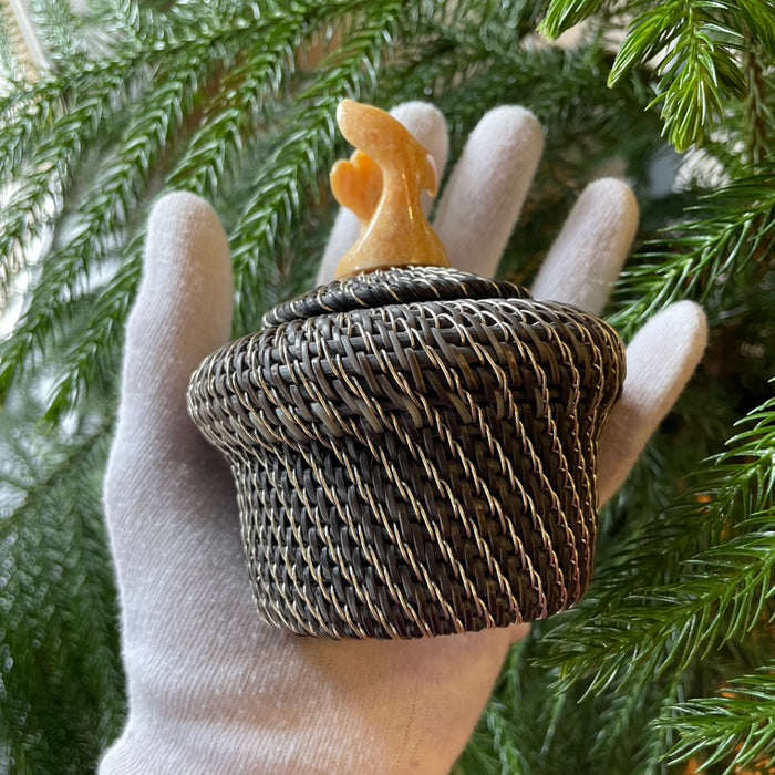 Baleen and Argentium Sterling Silver Basket with Walrus Ivory Finial, by Don Johnston