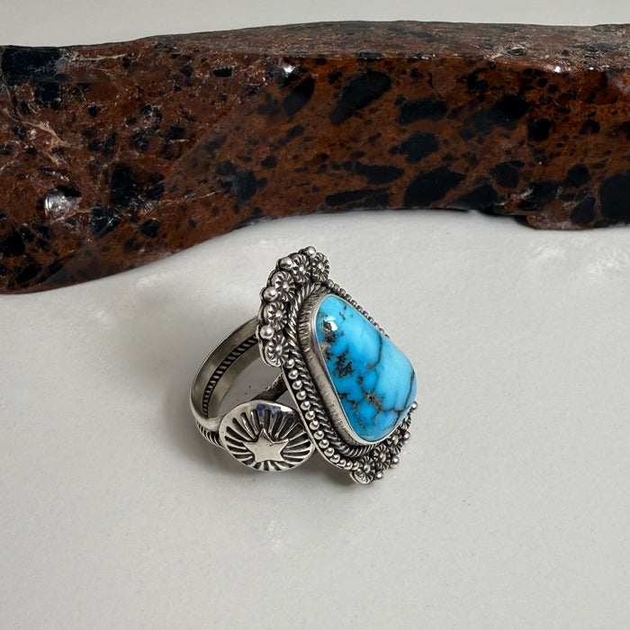Morenci Turquoise and Silver Ring, by Ivan Howard, Navajo