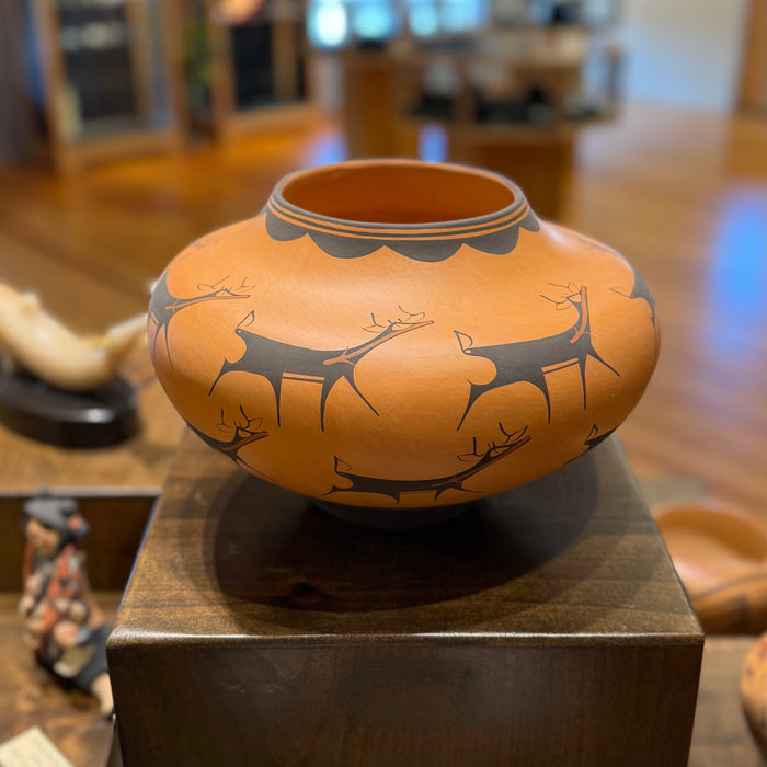 Black on Redware Deer Zuni Pot, by Anderson Peynetsa