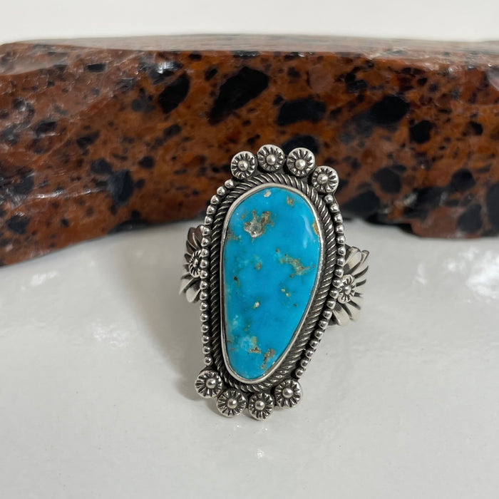 Kingman Turquoise and Silver Navajo Ring, by Ivan Howard
